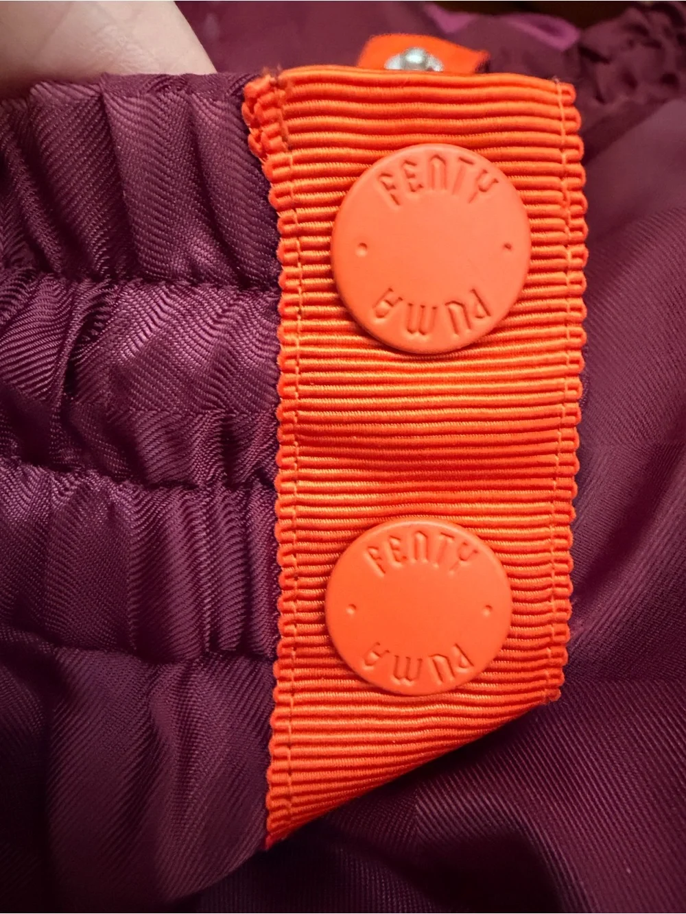 Puma Fenty Burgundy Checker-Panel Tearaway Pants with Orange Stripes Sz XS
